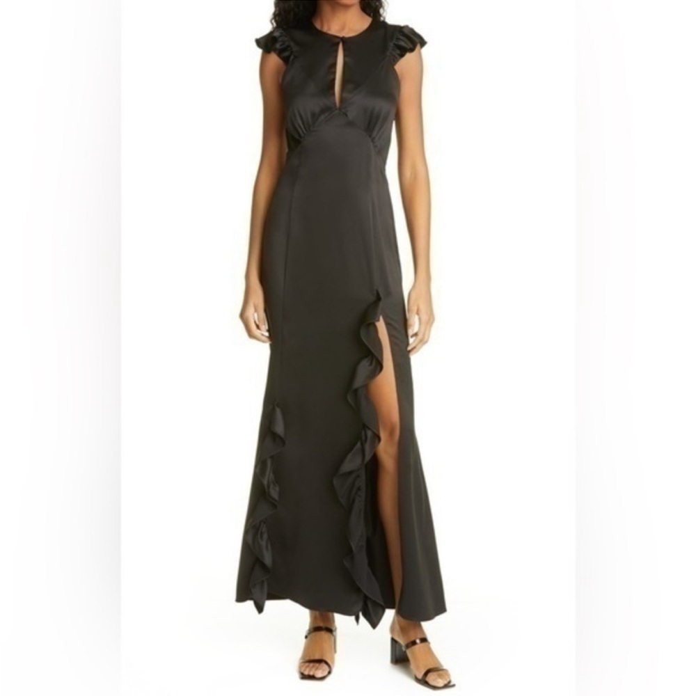 NWOT LES RÊVERIES Ruffle Trim Satin Gown